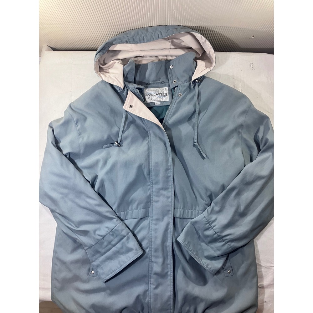 FORECASTER of BOSTON Hooded Rain Jacket L Teal Blue Lightweight Zipper Pockets‎